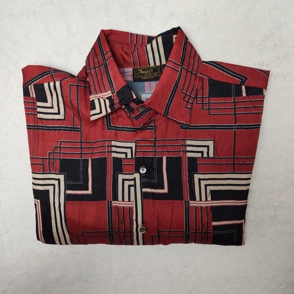 Manzini Collection Shirt Mens L Red Geometric Long Sleeve Button Up Casual
